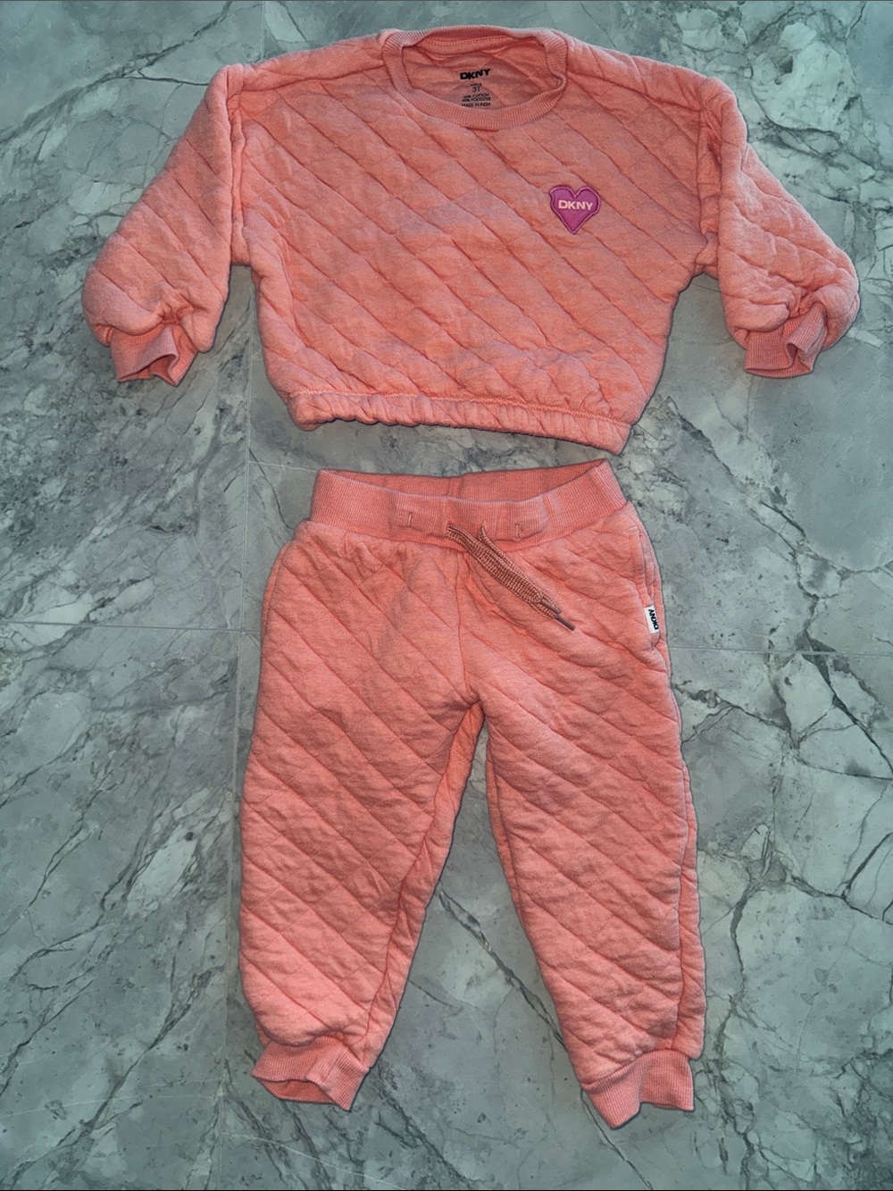 DKNY Quilted Coral Pink Sweatshirt and Joggers Set